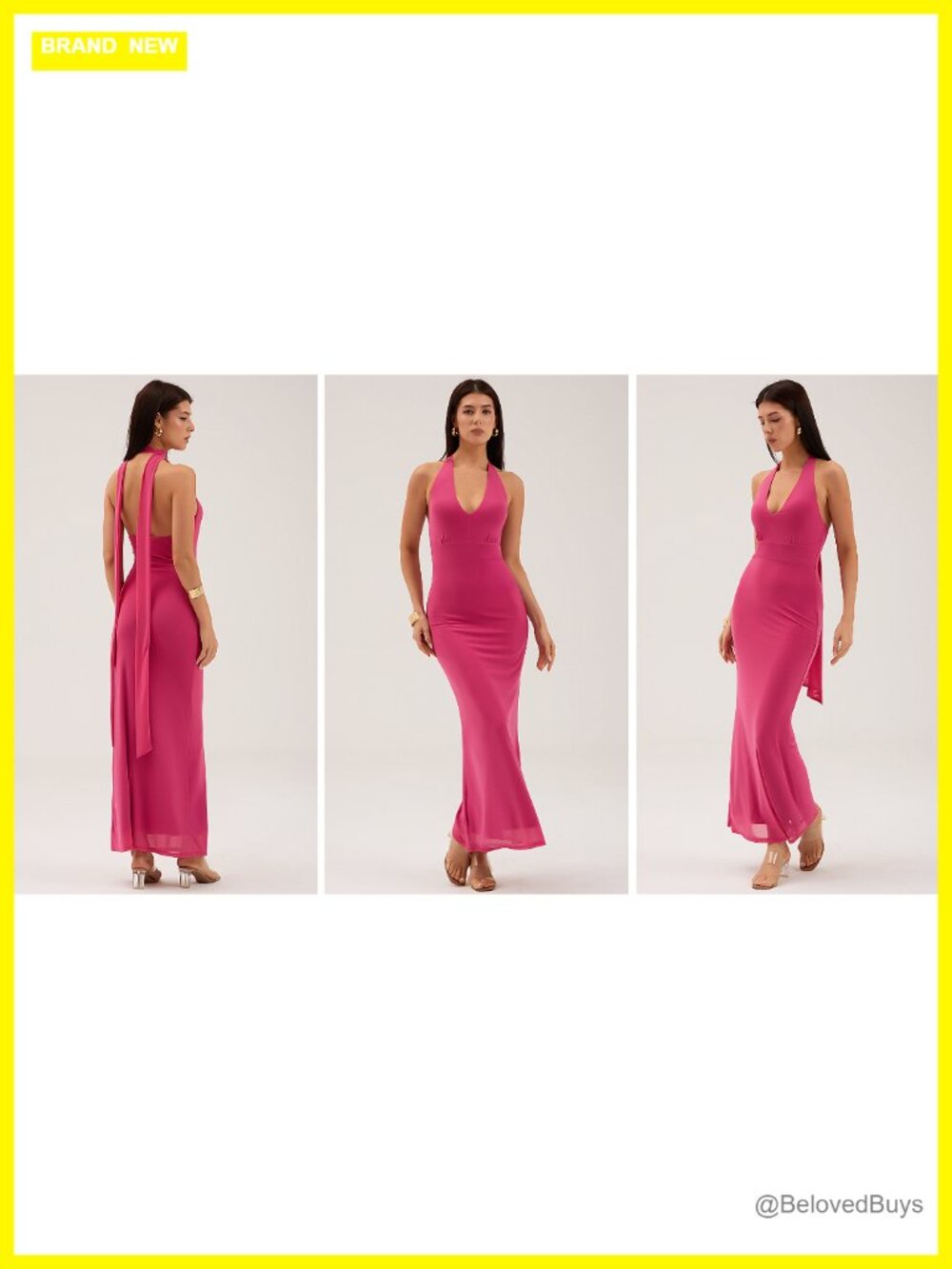 Women's Halter Neck Bodycon Maxi Dress Floral Mesh Formal Wedding Guest - Picture 6 of 6